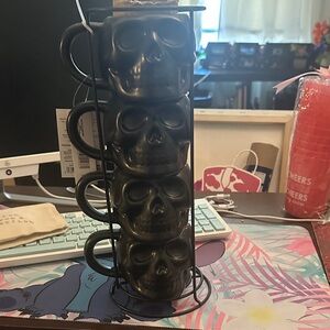 Black Skull Stackable Ceramic Mug Set with Stand - Home Dining
